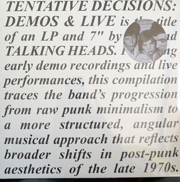 Talking Heads – Tentative Decisions: Demos & Live vinyl cover